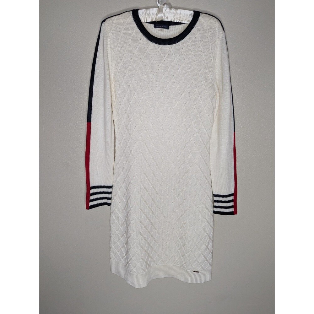 Tommy Hilfiger Women’s M Sweater Dress Cream Navy Red Preppy Nautical Knit